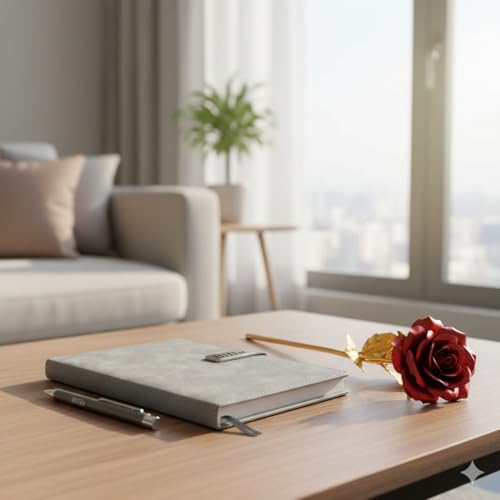 Image of Personalized Diary & Pen Gift Set with Name Engraving | Leather Diary Combo with Decorative Rose | Customizable Gift for Birthday, Anniversary, Valetine & Special Occasions (Grey)
