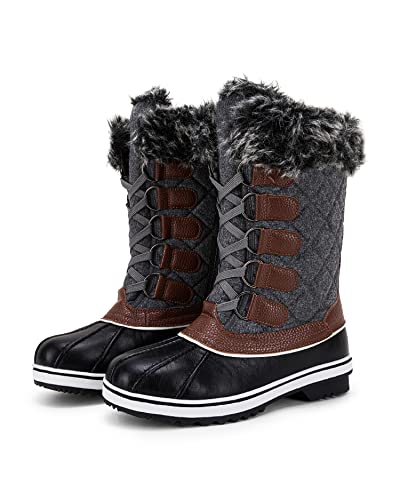 LAICIGO Womenâ€™s Faux Fur Snow Boots Mid-Calf Lace-up Waterproof Insulated Quilted Mesh Winter Warm Boots