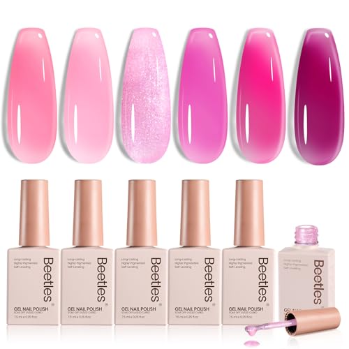 Beetles Rose Whispers Jelly Pink Gel Nail Polish Set - 6 Colors V...