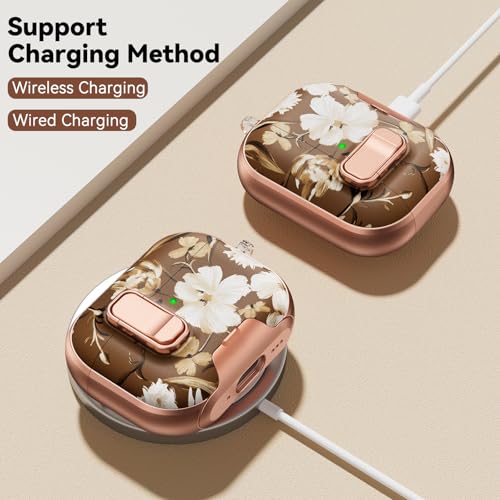 Image of for AirPod Pro 3 Case 2025, with Safty Lock & Phone Stand for Floral AirPod Pro 3 Generation Case Cover for Women Girly, iPod Pro 3 Cases with Keychain & Cleaner Kit -Brown +White Flower