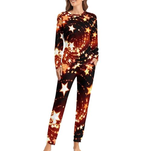 Pyjama Femme Étoiles de Noël contre le froid nocturne avec haut manches longues doux