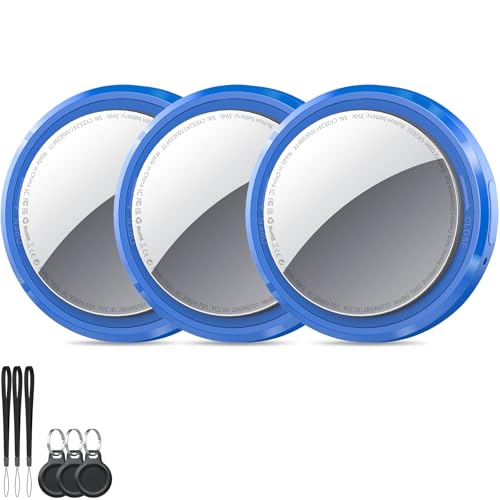 QCOQ Air Tracker Tags-3 Pack Dark Blue, Bluetooth Tracker Work with Apple Find My (iOS Only), Smart Tag with Protective Case/Keychain/Lanyard, Item Finder for Luggage/Key/Suitcase, Replaceable Battery