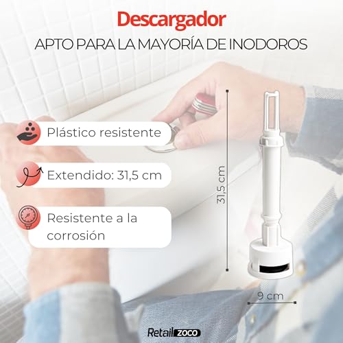 Miniatura 4 de Mecanismo De Descarga Para Wc, Válvula Descarga Inodoro, Descargador Wc Universal, Apto Para Cualquier Tipo De Cisterna Estándar Con Diseño De Tirador De Descarga