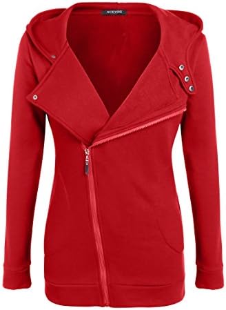 HAPLICA Womens Casual Slim Fit Oblique Zipper Hoodie High Neck Jacket Coat