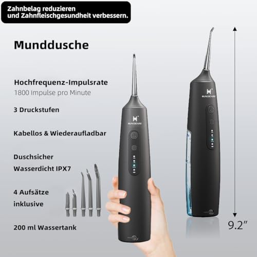 2-in-1 Mundhygiene-Set – Testsieger 2026* – Munddusche & Elektrische Zahnbürste – TÜV-geprüft – Für gesundes Zahnfleisch & gründliche Reinigung – 2000 mAh Akku, IPX7 wasserdicht – inkl. Reiseetui