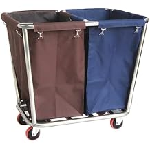 FQMYLTYN Laundry Sorter Cart on Wheels, Commercial Laundry Trolley, Hotel Heavy Duty Linen Hamper Trolley with 2 Removable Bags, Stainless Steel Frame, 200kg / 440Lbs Load