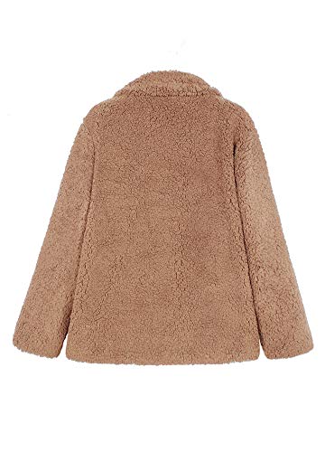 Domary Casaco feminino casaco de pele falsa de inverno gola virada para baixo manga comprida com bol