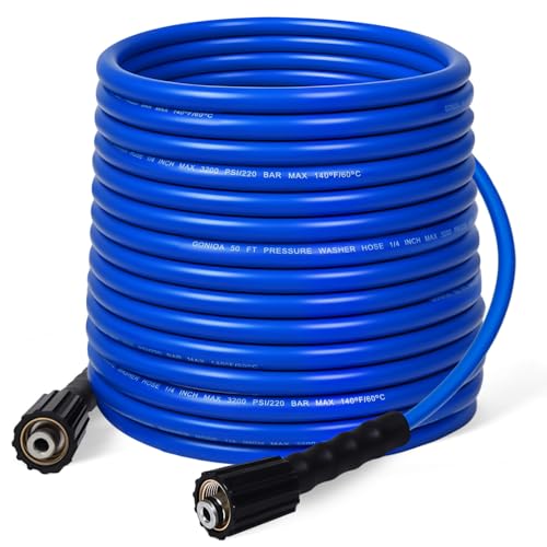 Gonioa Pressure Washer Hose 50 FT 1/4 ID Kink Resistant Power Washer Hose with M22 Fittings Rated up to 3200 PSI