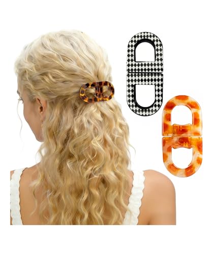 Image of 2 Pcs Hair Clutchers for Women, Magnetic Hair Clip, 2-in-1 Section Clips for Hair Styling, Daily Use and Professional Salon Clutcher Hair Accessories, Black Brown Print Hair Claw Clips (Leopard Print and Checkered Pattern)