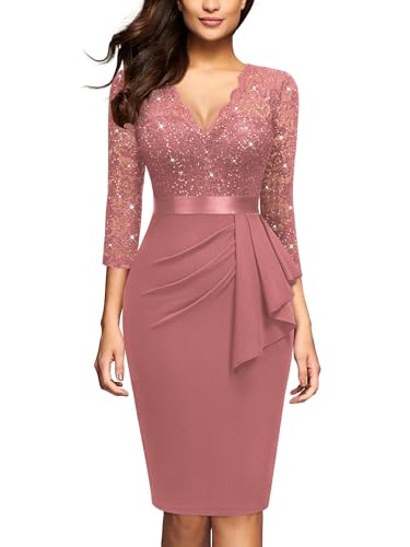 Image of Miusol Women's Retro V Neck Floral Lace Ruffle Style Cocktail Party Dress