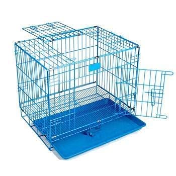 Woofy Dog Cage Double Door Heavy Duty Folding Metal for Medium Size Dogs and Adults - 30 Inch (Blue)