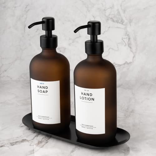 MONOKO 2er Set Seifenspender Braun Matt aus Glas mit Tablett...