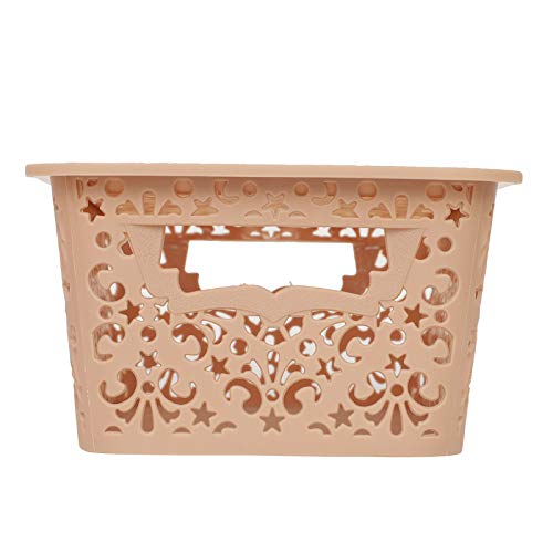 Image of Cutting Edge Essentials Plastic Storage Baskets /Shelf /Turkish Rack with Lid - Set of 2 for Fruit Vegetable Bathroom Stationary Home Basket with Handle (Beige, Small)