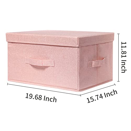 Bicoy 2 Pack Lidded Storage Bins Large Foldable Storage Boxes With Lids And Handles Cube Fabric Storage Basket Home Organizers 19.69" X 15.75" X 11.81" (Pink) #TOP1