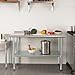 HARDURA Stainless Steel Prep & Work Table 30 x 60 Inches NSF Heavy Duty Commercial with Undershelf and Backsplash, Galvanized Legs for Commercial Food Prep
