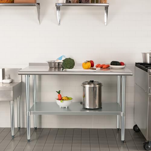 Image of HARDURA Stainless Steel Prep & Work Table 30 x 60 Inches NSF Heavy Duty Commercial with Undershelf and Backsplash, Galvanized Legs for Commercial Food Prep