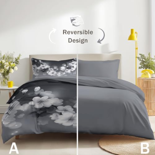 Housse de couette 260x240 sans repassage grise avec fermeture eclair pratique - 5