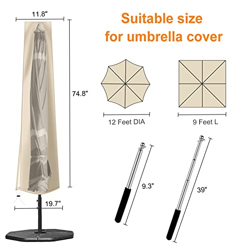 Okpow Patio Umbrella Cover For 7-11Ft Outdoor Umbrellas - 420D Waterproof Garden Market Umbrella Cover - Windproof Outside Parasol Covers With Zipper For Deck Pool Beach Umbrellas, Khaki #TOP3
