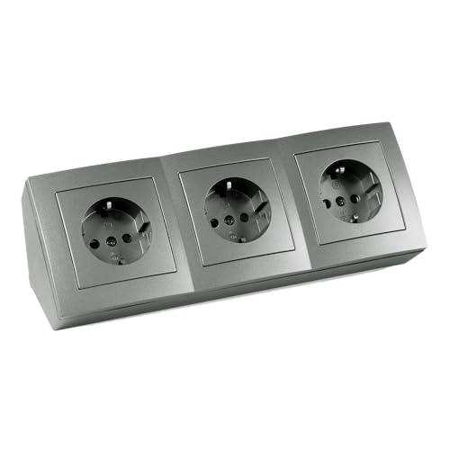 MC POWER Steckdosenblock Unterbausteckdosen | FLAIR | 3-fach Schutzkontaktsteckdosen, 15cm Kabel mit Lüsterklemme, 230V / 16A, Aufbau, anthrazit matt