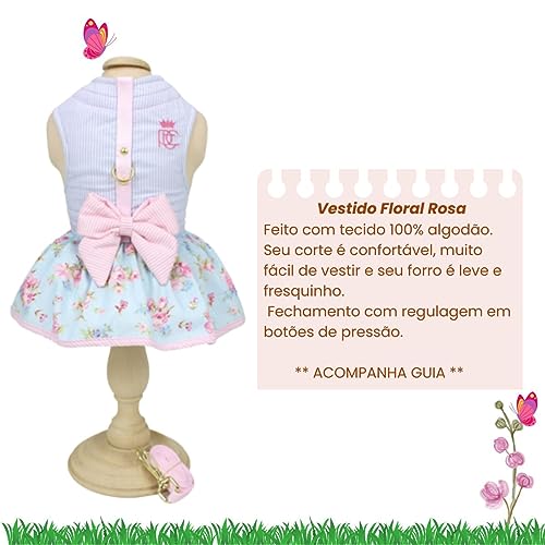 ROUPA PARA CACHORRO ROUPINHA PET VESTIDO COLEIRA PEITORAL COM GUIA FLORAL AZUL PORTE PEQUENO MEDIO (