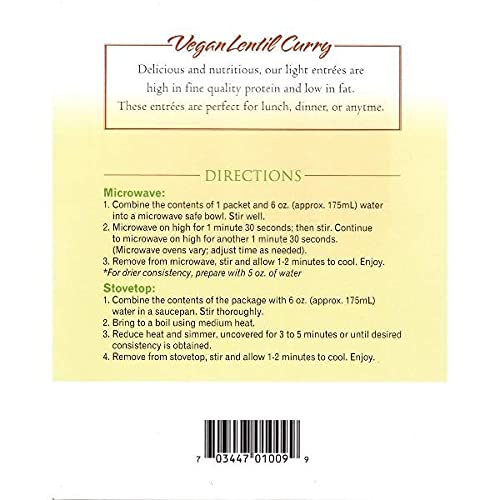 Proteinwise Vegan Lentil Curry, High Protein, Plant Based Protein, Low Sugar, High Fiber, Kosher, Gluten Free, Light Entree, Diet Healthy Food, Bariatric, 7 Servings/Box #TOP3