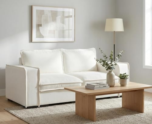 Image of EALSON 67 inch Loveseat Sofa Modern Love Seat Sofa Comfy Linen Fabric Cloud Couches Mid Century Modular 2-Seater Sectional Couch with Wooden Legs for Bedroom /Living Room /Apartment, White