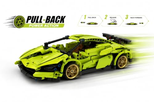 Image of 1:18 Scale Green Lambo Racing Car Building Blocks - 470 PCS Pull-Back Assembly Kit | Collector's Model Toy Compatible with Major Bricks | Creative Gift for Kids & Racing Fans