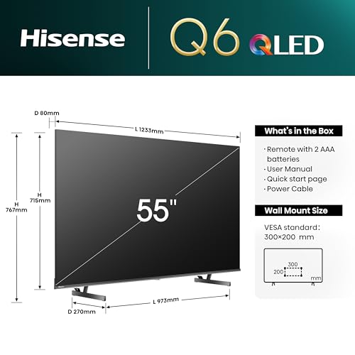 Image of Hisense 55 inch QLED Smart TV E7N-Quantum Dot Colour, AI Picture, Dolby Vision, Dolby Atmos, Share to TV, Voice Control, Filmmaker Mode, Youtube, Netflix, Disney+ and Shahid, 55E7N (2024 UAE Version)
