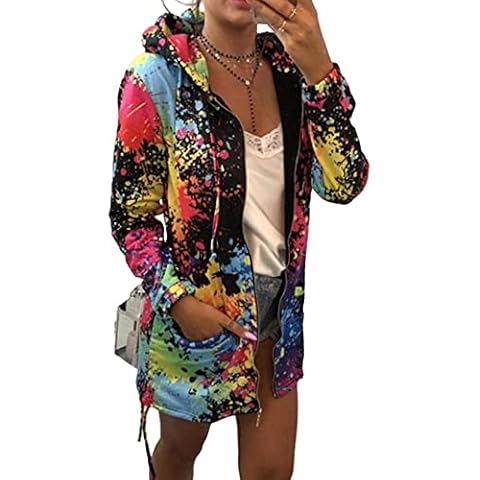 SEMATOMALA Women's Splatter Paint Hooded Zip Up Jacket Colorful Funny Graphic Printed Drawstring Cardigan Sweatshirt RE-XL Red Cover