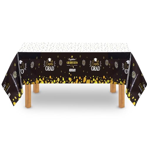 iwiio Graduation Table Cloth, Graduation Decorations, 4.4 x 5.9Ft Disposable Plastic Tablecloth for Congrats Grad Tablecloths Party Supplies, Graduation Table Cover for College Kindergarten Elementary