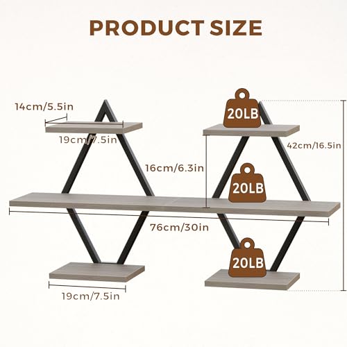 Image of Floating Wall Shelves, Set of 2, Gray | 3-Tier Hanging, Wall Mounted, Sturdy & Durable, For Bathroom, Living Room, Bedroom, Kitchen, Office