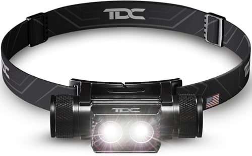 TDC LED Rechargeable Headlamp 1000 Lumens - Professional Waterproof Head Lamp with 5 Modes, Hard Hat Compatible - USB-C Charging - Ideal for Camping, Hiking, Construction & Hunting