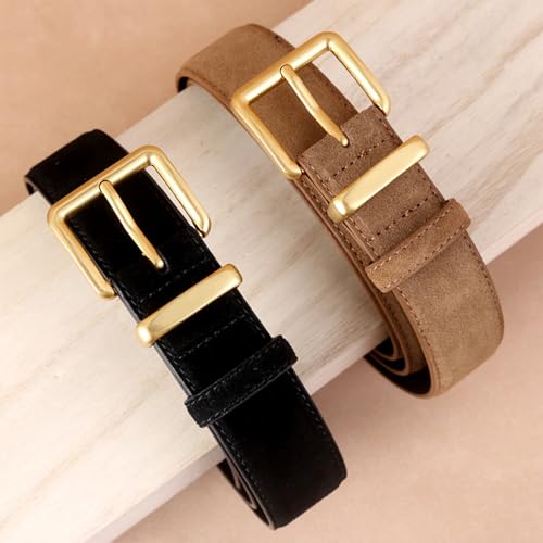 Fashion Elegant Ladies Suede Belt with Gold Buckle, Women Genuine Leather Belt for Jeans Pants Dress Coat3