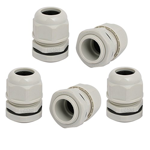 Aexit PG21 3.8-5.2mm Transmission Dia Nylon 4 Holes Adjustable Cables Gland Connector Gray 5pcs