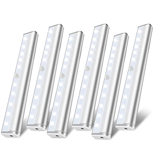 Hopedone Under Cabinet Lights, 10LED Battery Motion Sensor Light Indoor Magnetic Stick-Anywhere Closet Lights for Stair Kitchen Wardrobe Hallway(6 Pack)