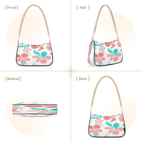 Shoulder Bag for Women Coral Teal Hibiscus Tote Handbag Crossbody Bag with Zipper Closure2