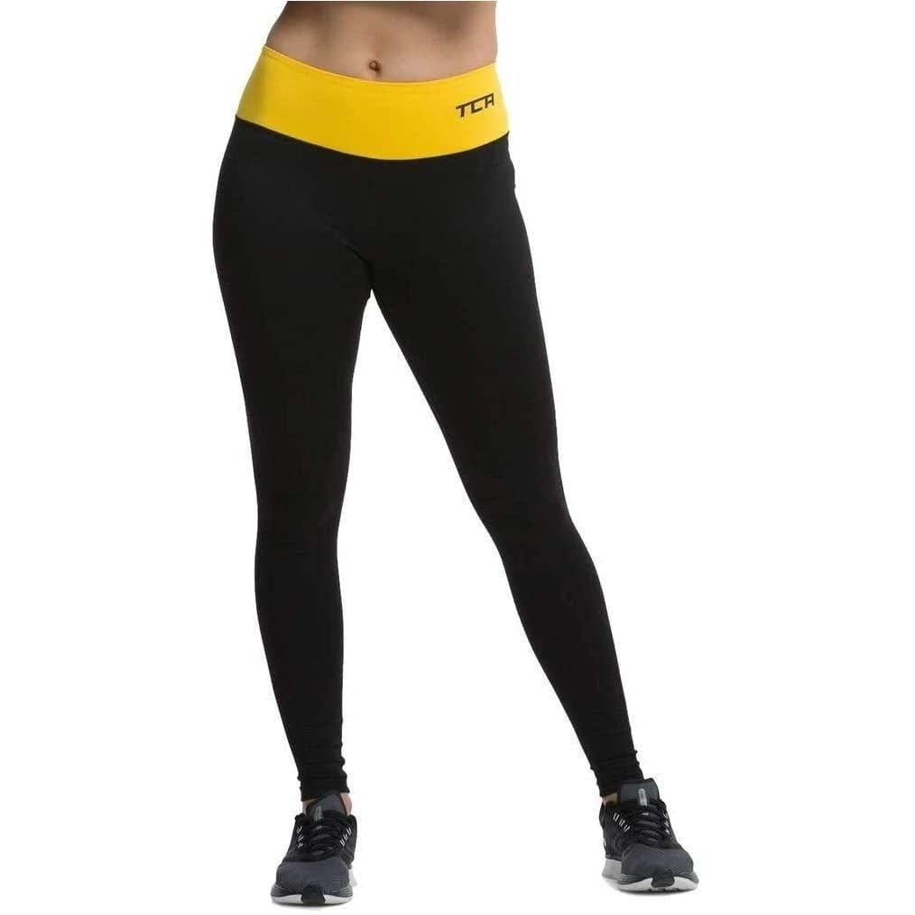 Tca Women's Black/Dandelion Pro Performance Supreme High Waisted Yoga Running Leggings With Zip Pocket - S