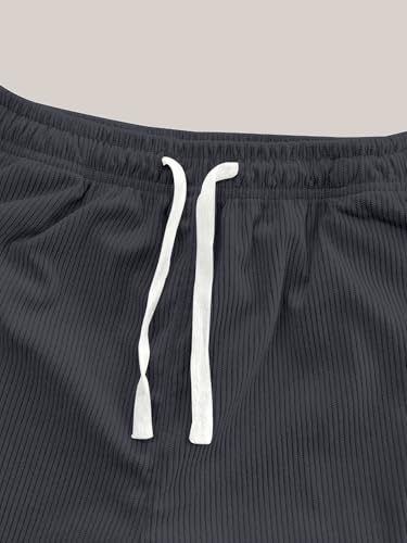 Image of Pinkmint Men's Stretchable Ribbed Track Pants | Poly Lycra Relaxed Fit Trousers | Elastic Waist Drawstring Joggers | Casual, Gym, Lounge Wear for Men