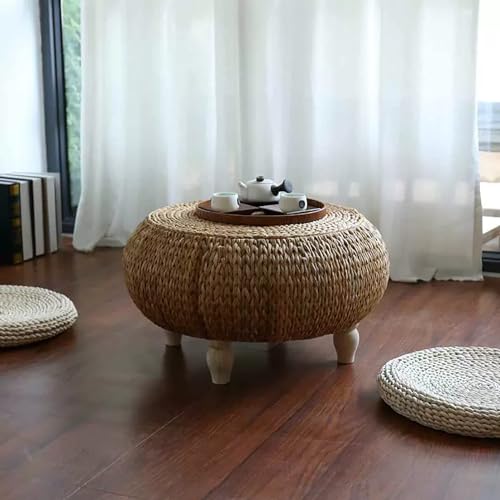 Table basse en rotin 50x50 cm, solution gain de place pour petit salon