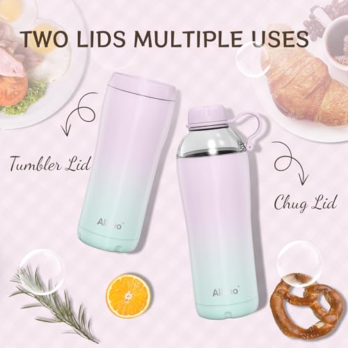 Image of Insulated Water Bottle for Women, 18 oz Stainless Steel Water Bottles, Double Walled, 2 Lids (Chug & Tumbler) - Hydrate & Caffeinate, Available Gift Wrapping