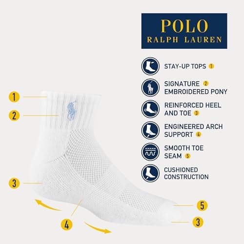 POLO RALPH LAUREN girls Athletic Performance Ankle Socks - 6 Pair Pack - Soft Cushioned Comfort4