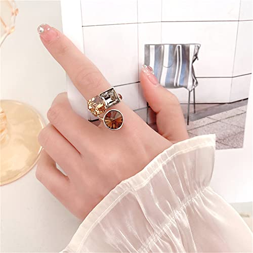Dtja Geometric Crystal Statement Adjustable Open Ring For Women Girls Stacking Bezel Round Princess Cut Cube Cz Art Deco Finger Rings Comfort Fit Fashion Birthday Wedding Christmas Jewelry Gift Size8-10 thumb #1