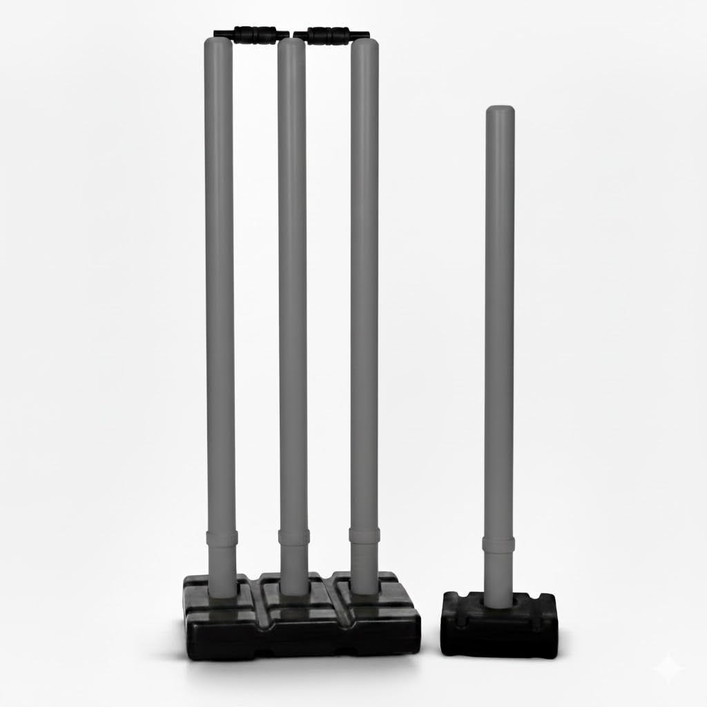 Bodyfit Heavy Cricket Stumps | PVC Wickets Set with 4 Stumps + 2 Bails + 2 Stands | Full Size Wickets for Cricket Ground, Tournament Wicket, F-Grey.-image-29