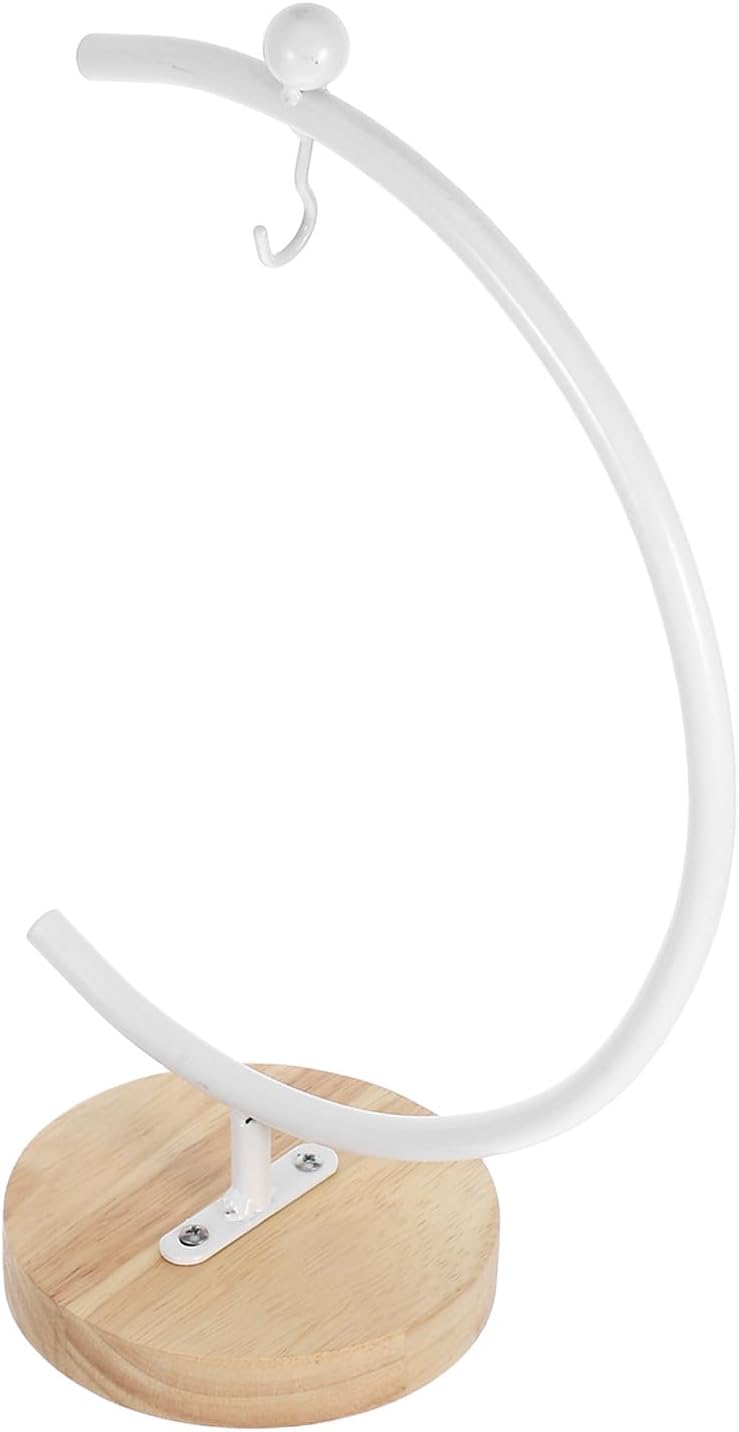 Ornament Hangers Display Rack Curved Iron Hook with Wooden Base for 12-20cm Diameter Hanging Glass Vase Holder Indoor Home Décor Rack