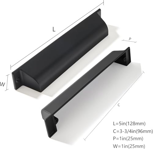 ZAUYX 5 Pack 3-3/4 Inch Center to Center Matte Black Cabinet Cup Pulls Drawer Pulls Kitchen Hardware Channing Cup Pulls Drawer Handles Knobs 3-3/4 inch Hole Center by ZAUYX - Used condition - Image 2