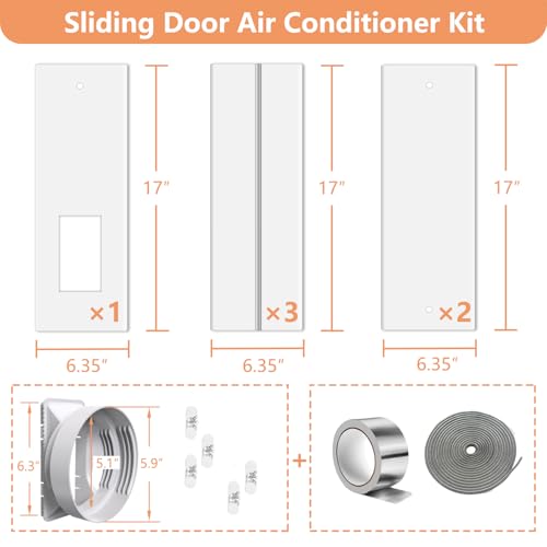 Gulrear Max 95"Sliding Door Air Conditioner Vent Kit with Screen net & 2 weather strippings Energy Saving Airtight Universal 5.0/5.9 Inch AC Hose Coupler Portable AC Balcony Door Plates kit - Thumbnail 6
