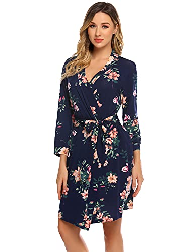 Hotouch Women Kimono Robes Cotton Lightweight Robe Short Knit Bathrobe Soft Sleepwear Ladies Loungewear S-Xxl (S, Navy Floral) #TOP2