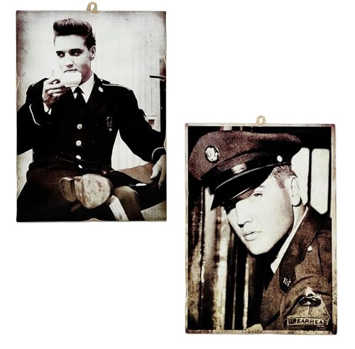 KUSTOM ART 2 tableaux muraux Elvis Presley Café et Militaire Impression sur bois 15 x 10 cm. - Les Beatles, Paul McCartney, John Lennon, RIngo Starr, George Harrison KUSTOM ART 2 tableaux muraux Elvis Presley Café et Militaire Impression sur bois 15 x 10 cm.