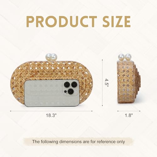 Image of GOKTOW Woven Rattan Clutch Purse with Magnetic Closure Beach Handbag, Lightweight Acrylic Summer Bag for Vacation
