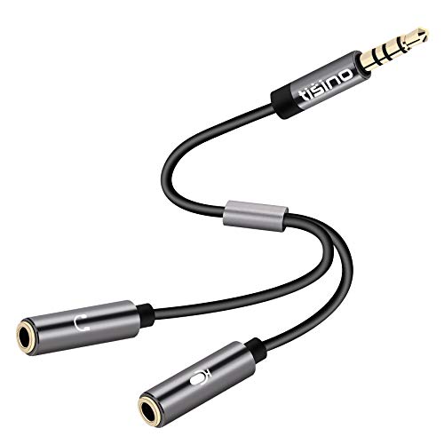 TISINO Headset Splitter Cable, 4-Pole 3.5mm TRRS Mic Splitter Separate Headphones and Mic Jack Compatible for PS4/Xbox One/Laptops/PC Gaming Headset/Tablet/Smartphone -1ft